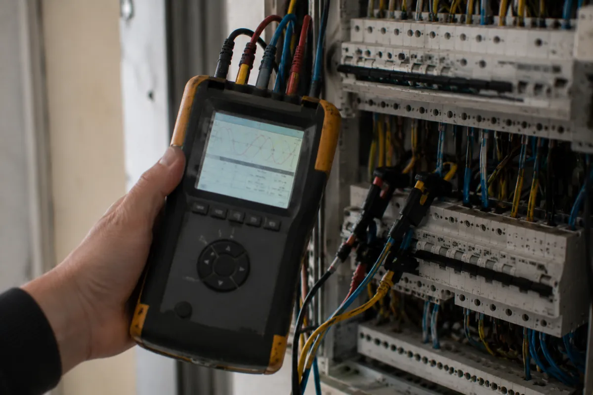 Elektromeister bei der Lastgangmessung im Betrieb