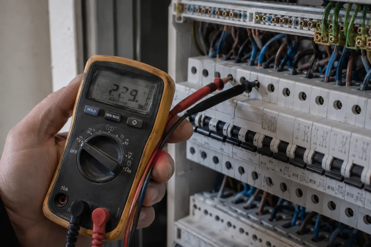 Elektro-Meister bei der Störungssuche an einer Leitung