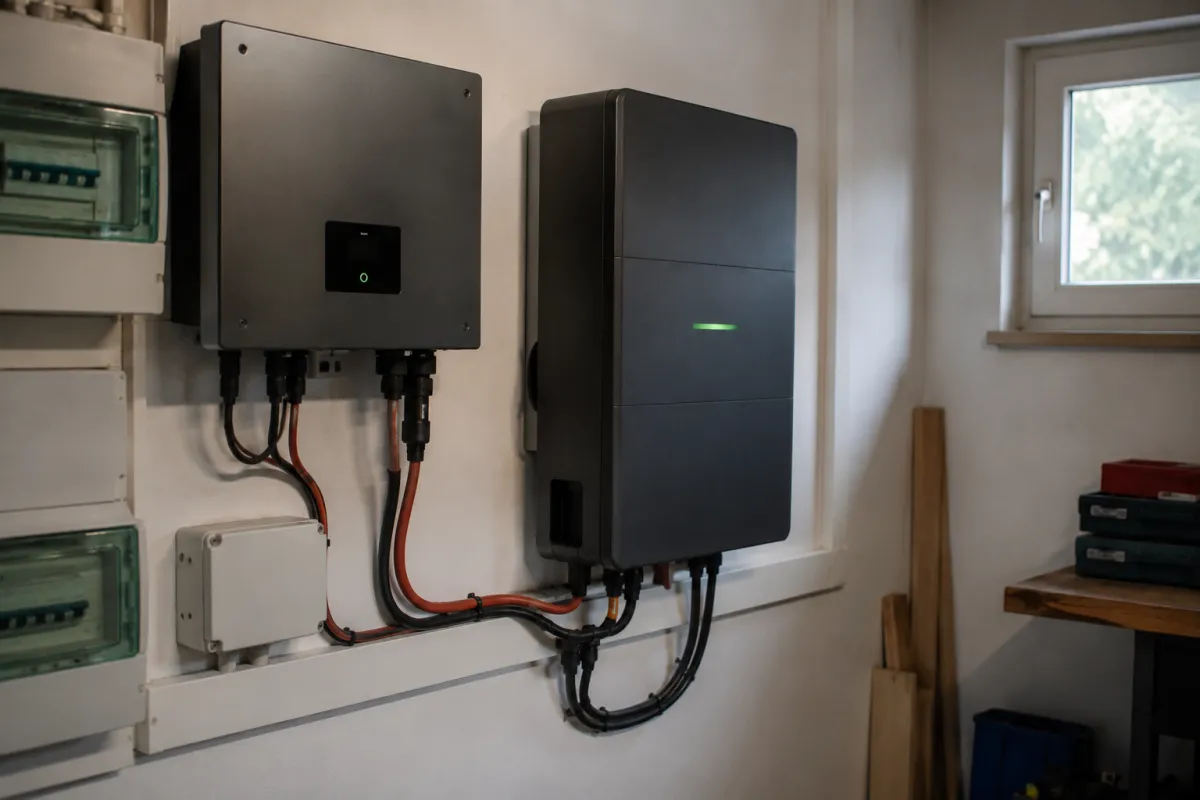 Wechselrichter und Batteriespeicher sauber an der Wand montiert